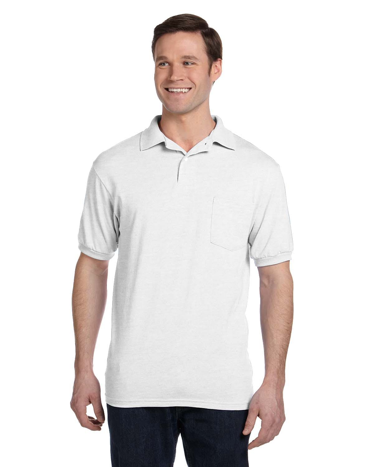 Hanes 50/50 Jersey Knit Pocket Polo Shirt 054P | White - Front