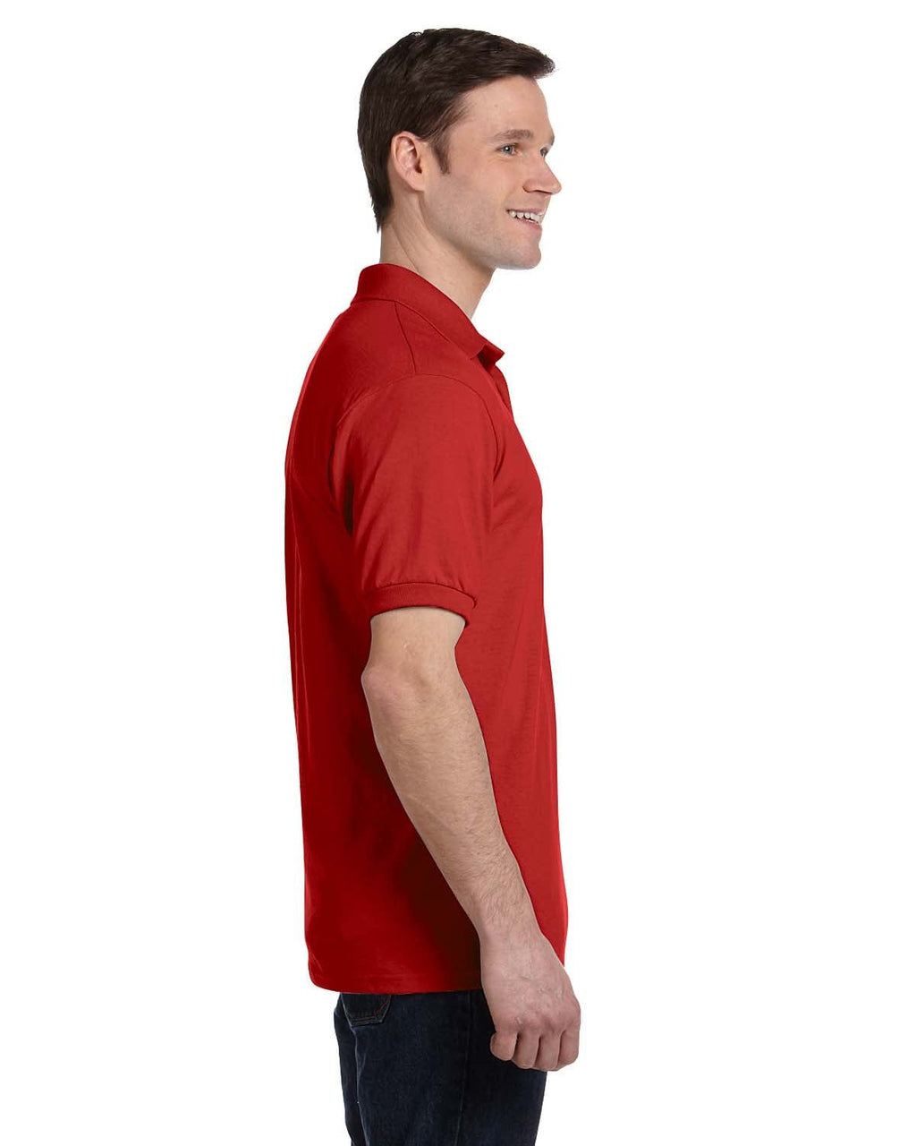 Hanes 50/50 Jersey Knit Pocket Polo Shirt 054P | Deep Red - Side
