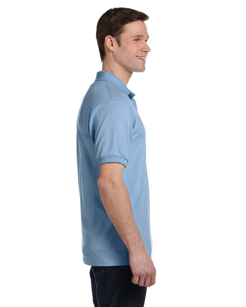 Hanes 50/50 Jersey Knit Pocket Polo Shirt 054P | Light Blue - Side