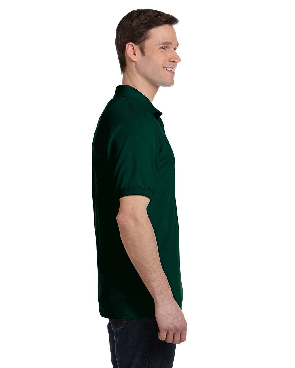 Hanes 50/50 Jersey Knit Pocket Polo Shirt 054P | Deep Forest - Side