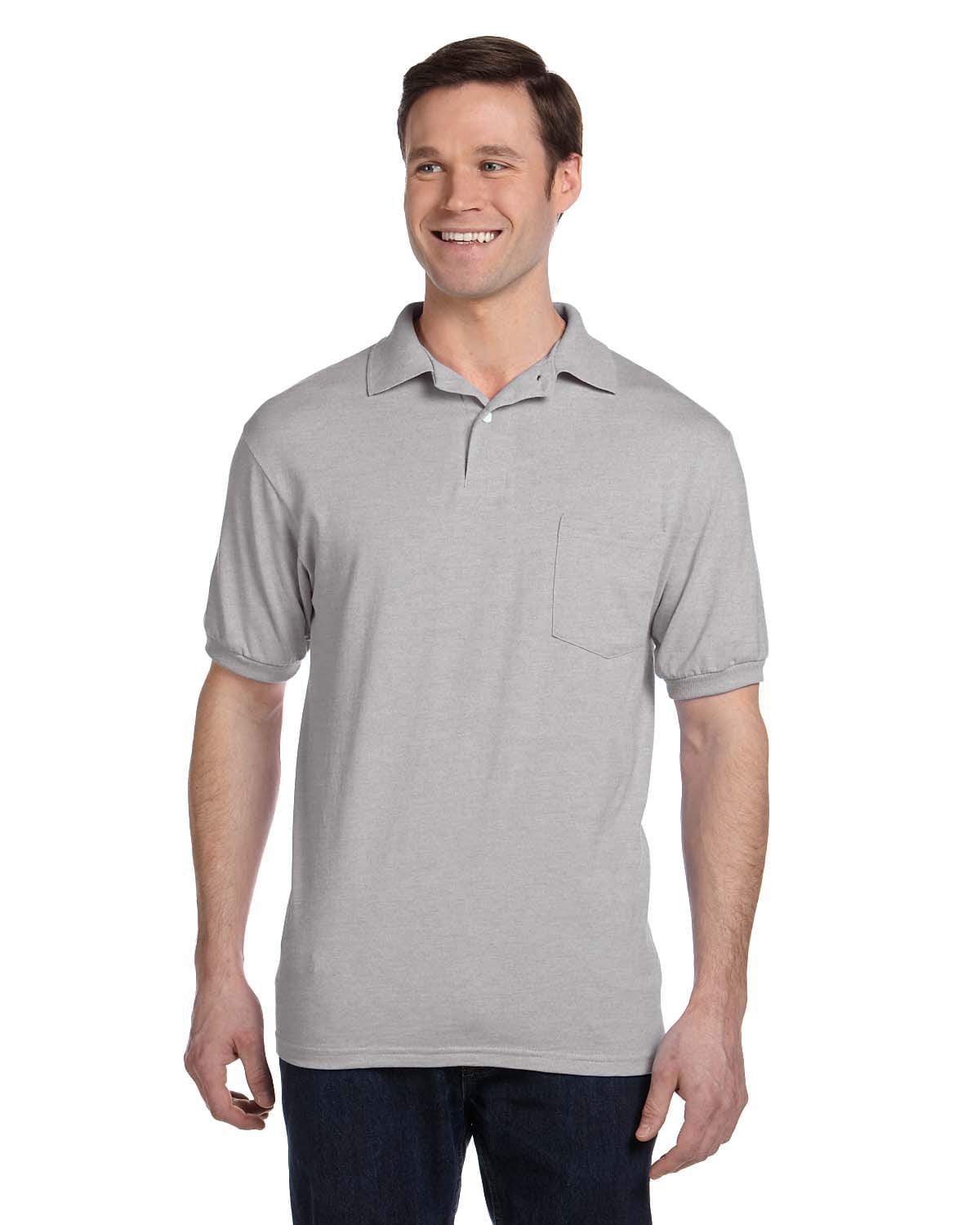 Hanes 50/50 Jersey Knit Pocket Polo Shirt 054P | Light Steel - Front