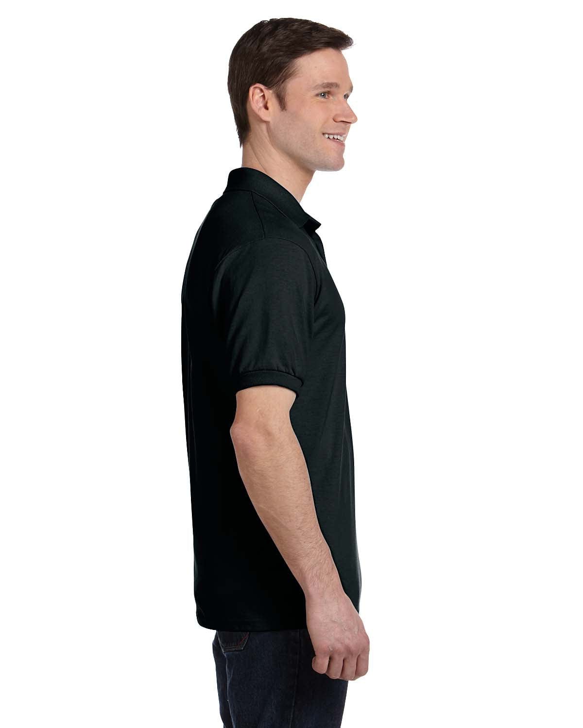 Hanes 50/50 Jersey Knit Pocket Polo Shirt 054P | Black - Front