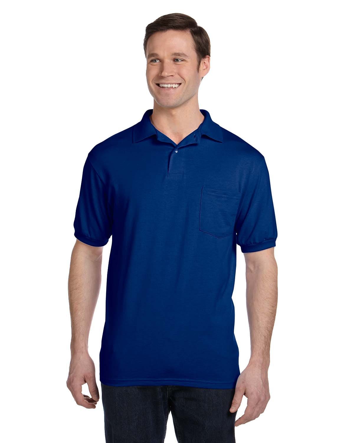 Hanes 50/50 Jersey Knit Pocket Polo Shirt 054P | Deep Royal - Front