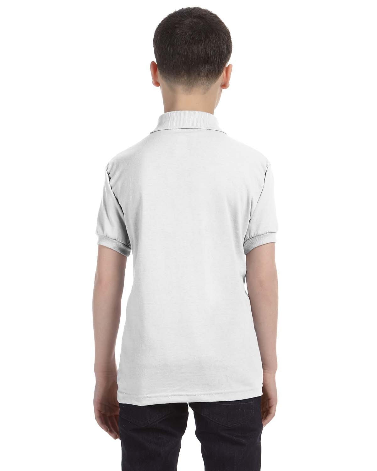 Hanes Youth Jersey Knit Polo Shirt 054Y | White - Back