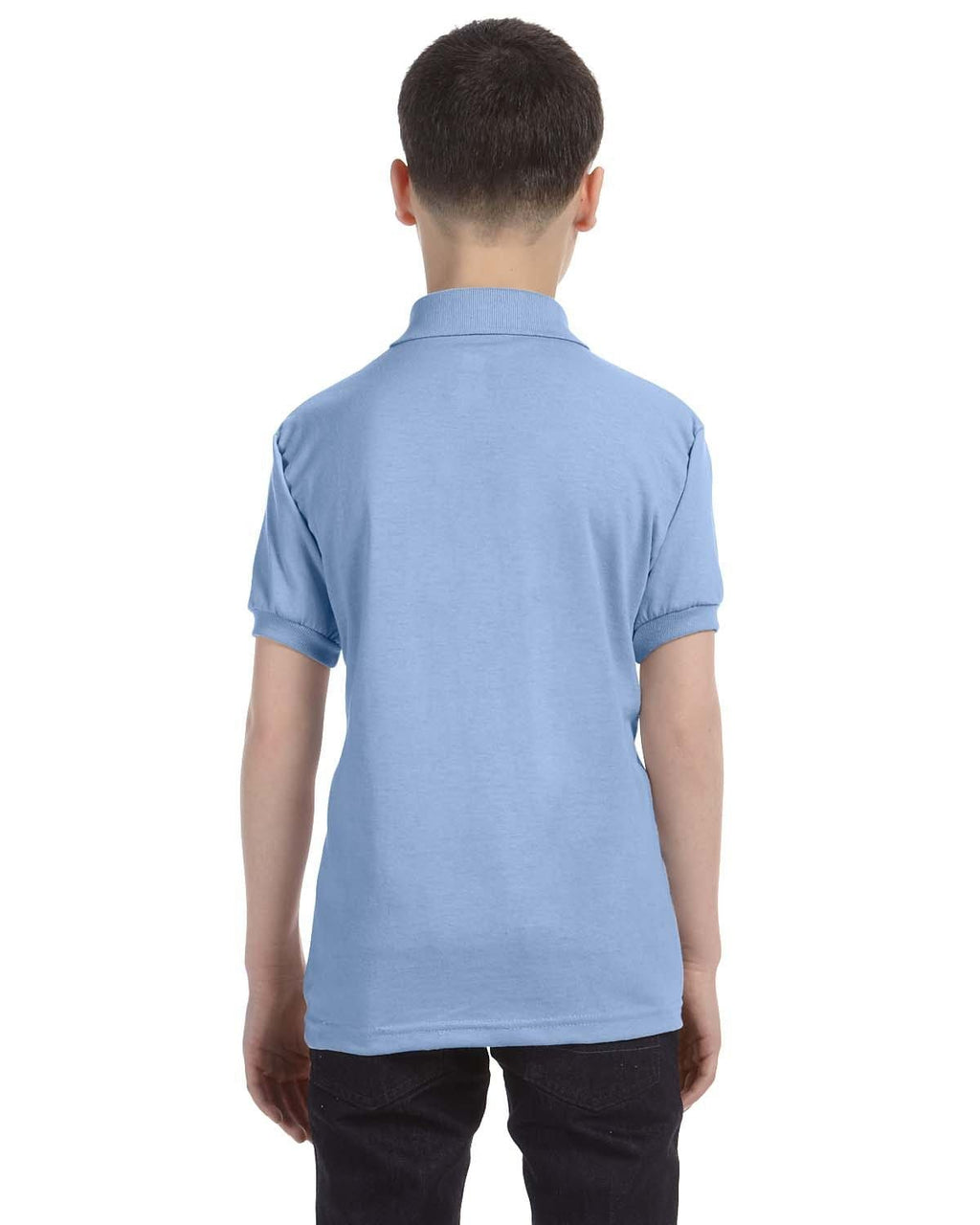 Hanes Youth Jersey Knit Polo Shirt 054Y | Light Blue - Back