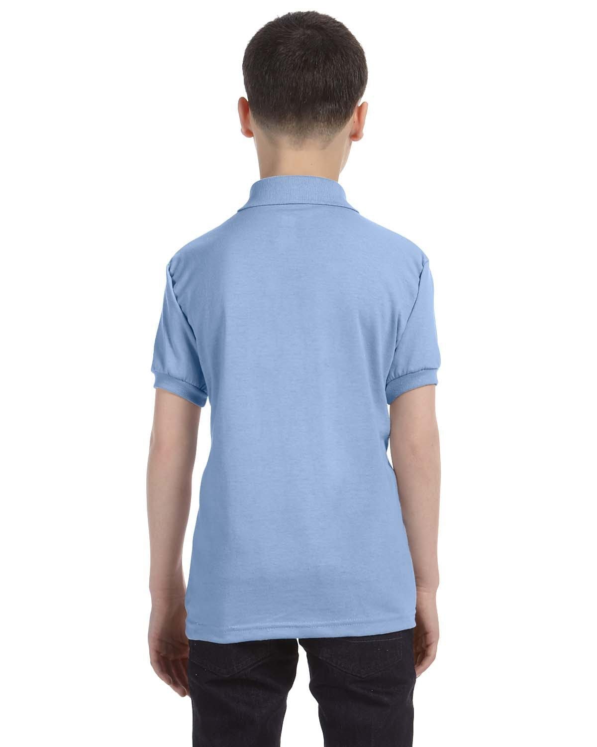 Hanes Youth Jersey Knit Polo Shirt 054Y | Light Blue - Back