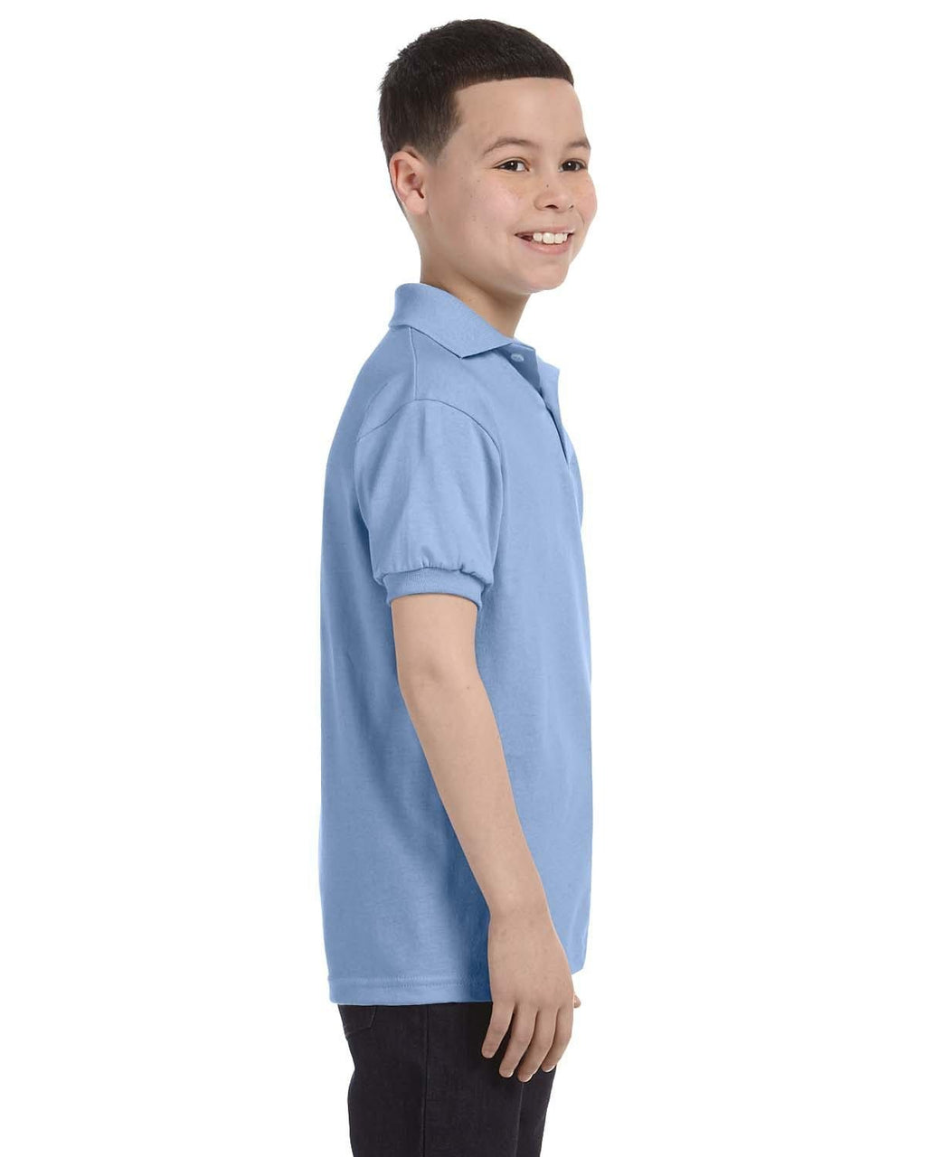 Hanes Youth Jersey Knit Polo Shirt 054Y | Light Blue - Side