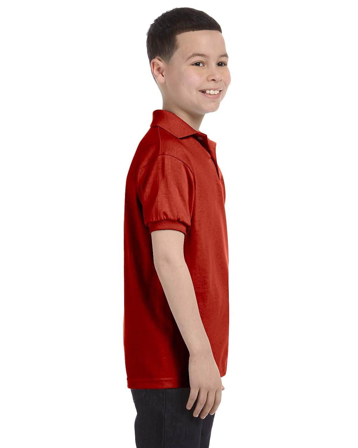 Hanes Youth Jersey Knit Polo Shirt 054Y | Deep Red - Side