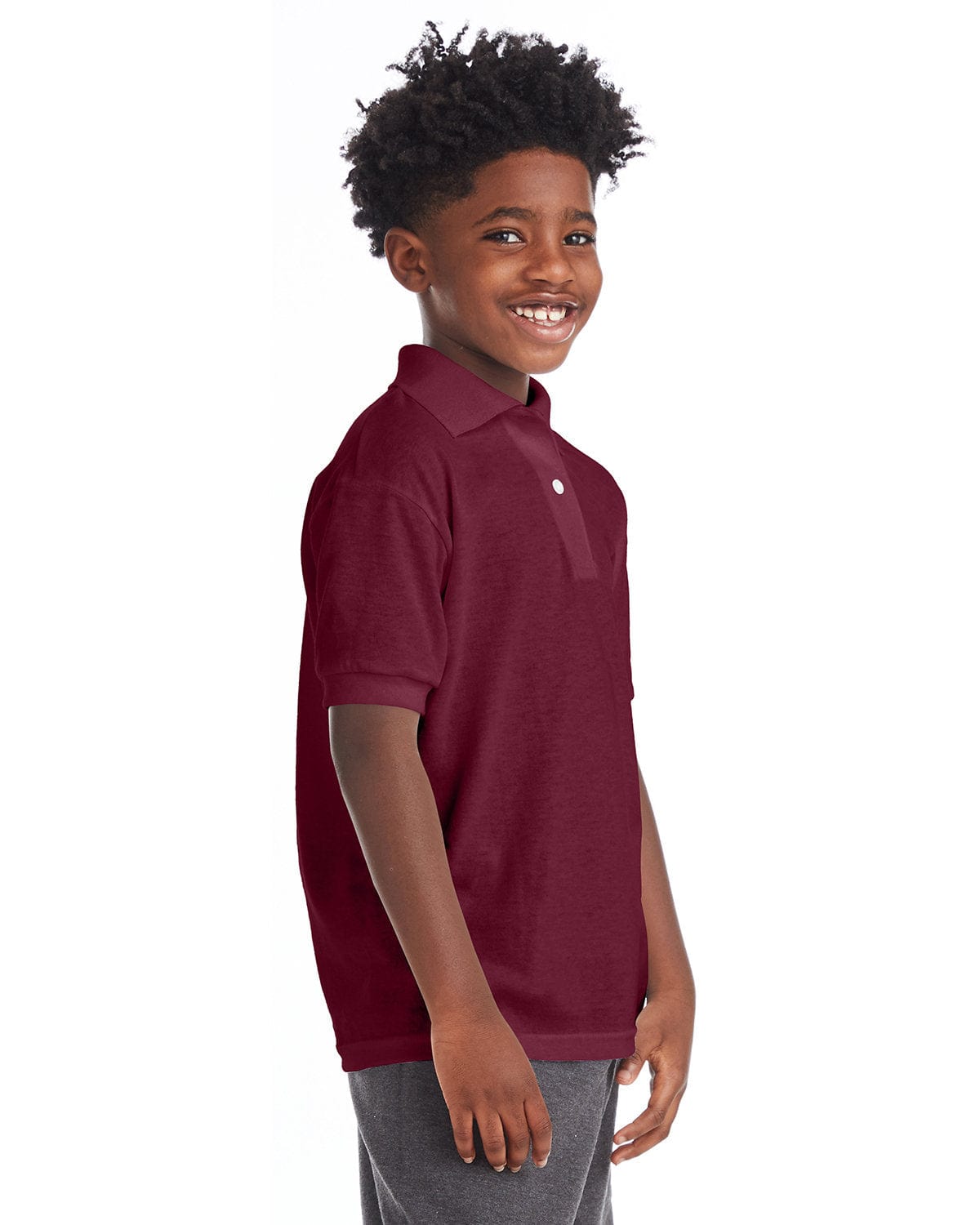Hanes Youth Jersey Knit Polo Shirt 054Y | Deep Forest - Side