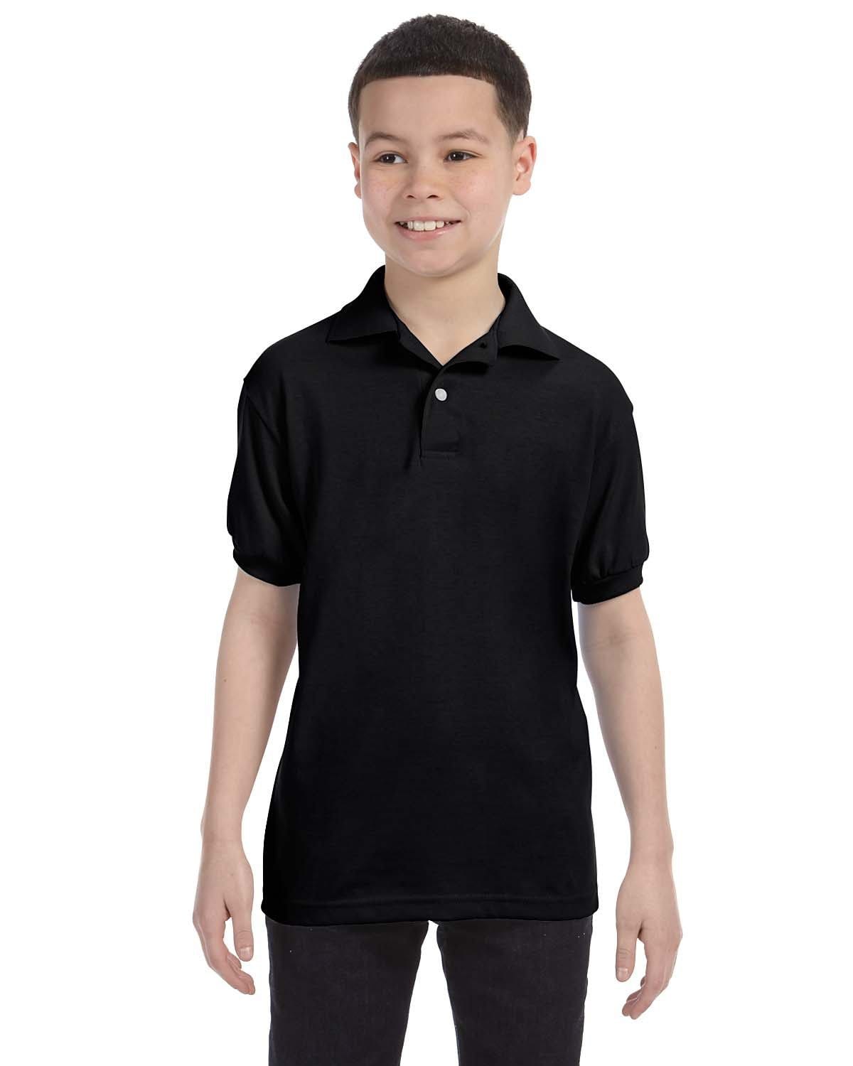 Hanes Youth Jersey Knit Polo Shirt 054Y | Black - Front