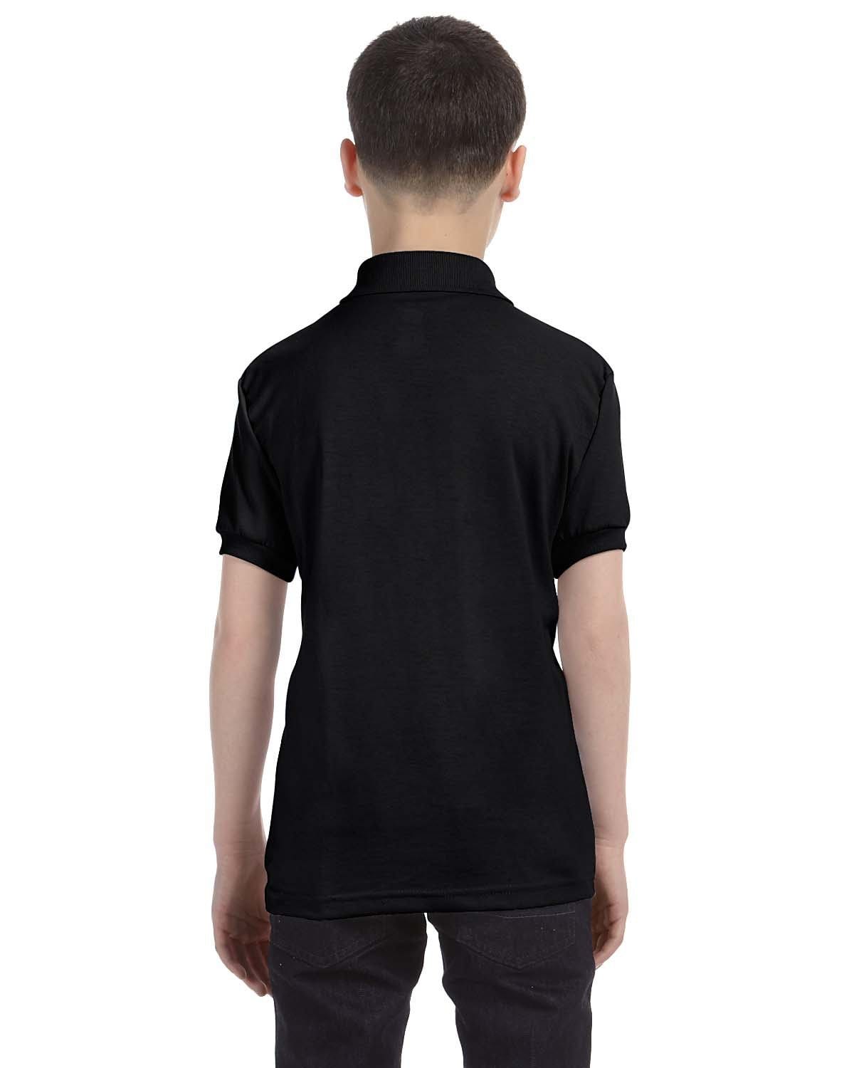 Hanes Youth Jersey Knit Polo Shirt 054Y | Black - Back