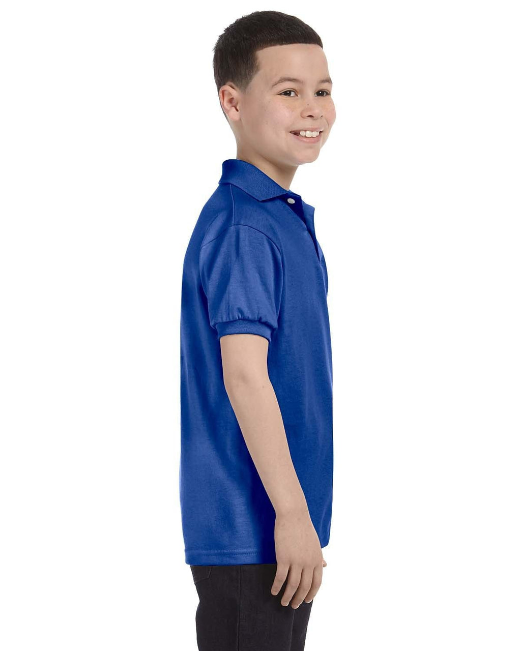 Hanes Youth Jersey Knit Polo Shirt 054Y | Deep Royal - Side