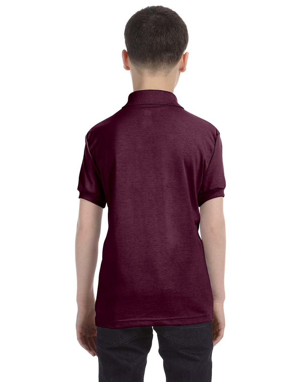 Hanes Youth Jersey Knit Polo Shirt 054Y | Maroon - Back