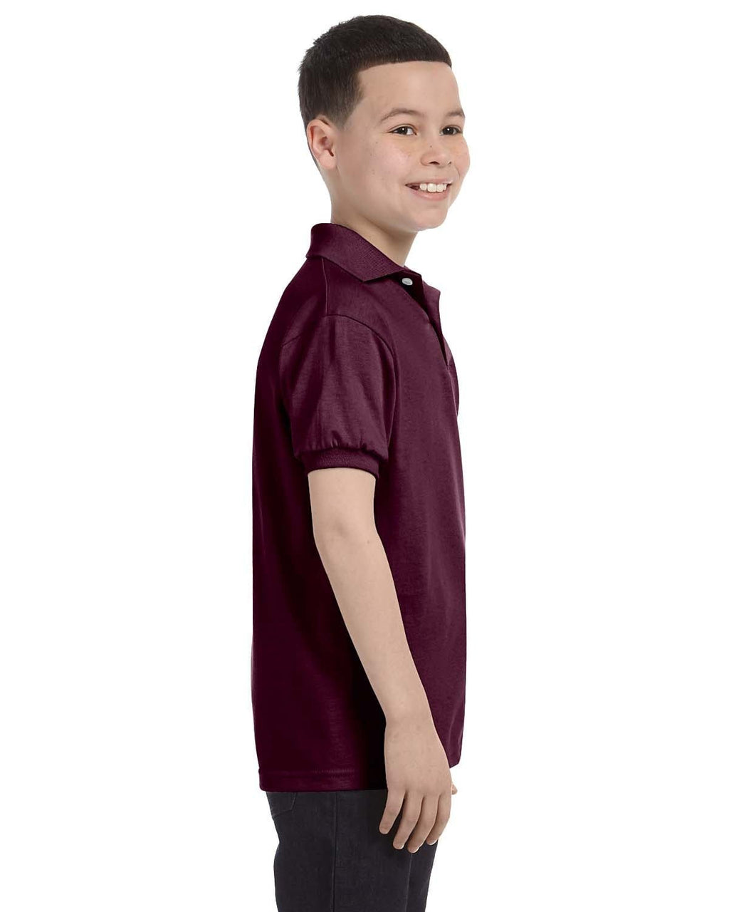 Hanes Youth Jersey Knit Polo Shirt 054Y | Maroon - Side