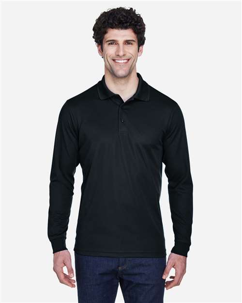 CORE365 Men's Pinnacle Performance Long Sleeve Piqué Polo | Black - Front