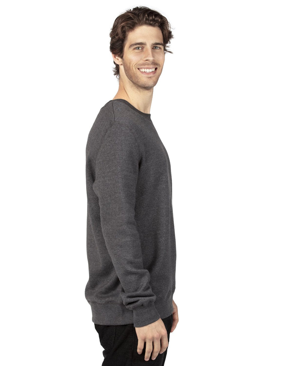 Threadfast Apparel Unisex Ultimate Crewneck Sweatshirt 320C | Charcoal Heather - Side