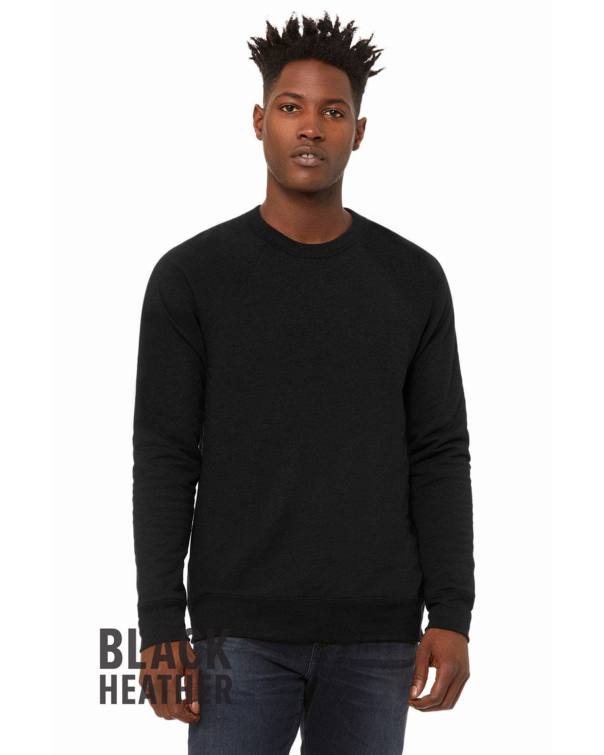 Bella+Canvas Triblend Unisex Crewneck Sweatshirt 3901 | Black Heather - Front