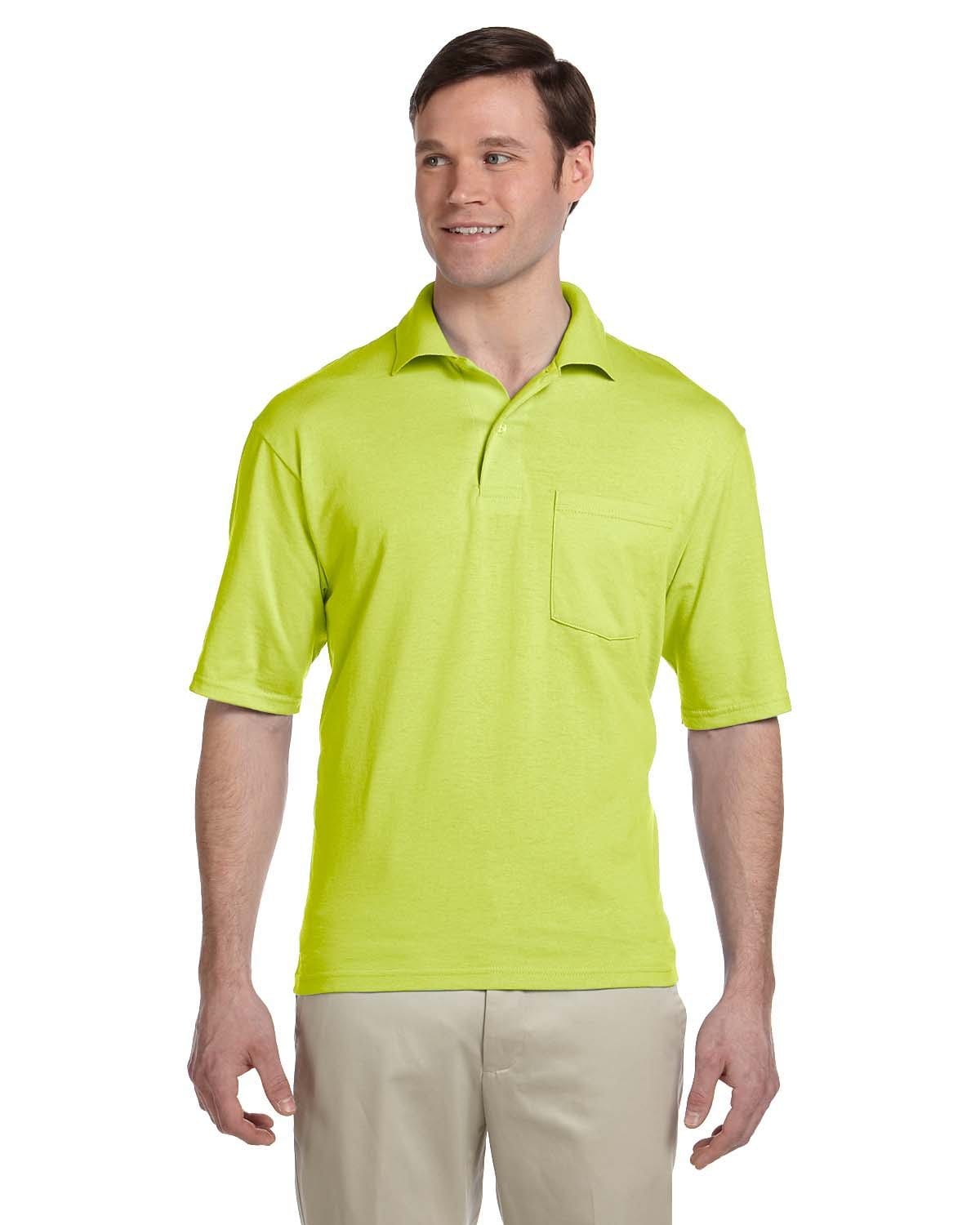 Jerzees 50/50 Jersey Knit Polo W/Pocket 436P | Safety Green - Front