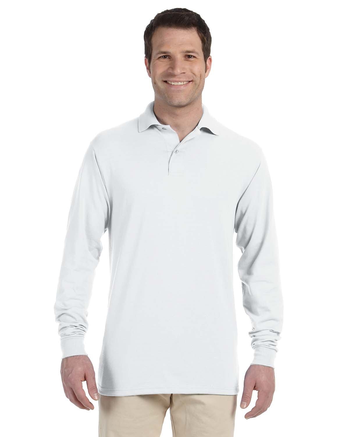 Jerzees 50/50 Long Sleeve Jersey Knit Polo Shirt 437ML | White - Front