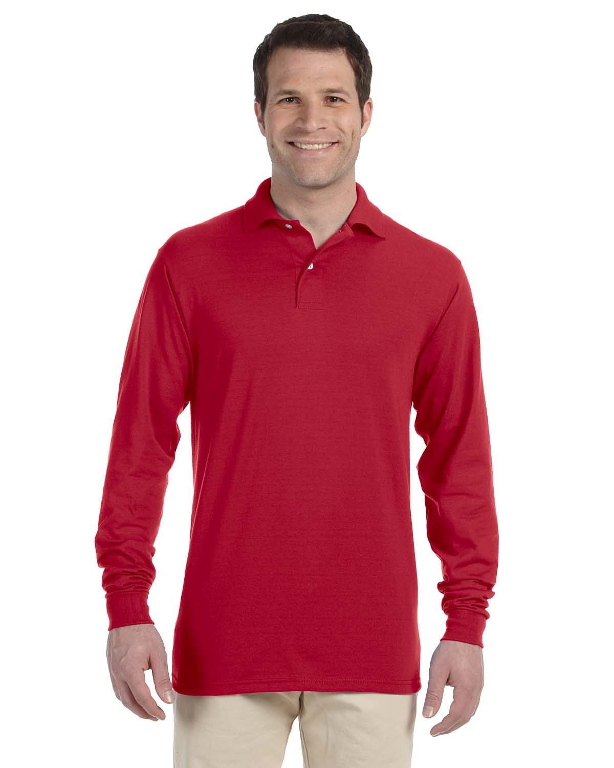 Jerzees 50/50 Long Sleeve Jersey Knit Polo Shirt 437ML | True Red - Front
