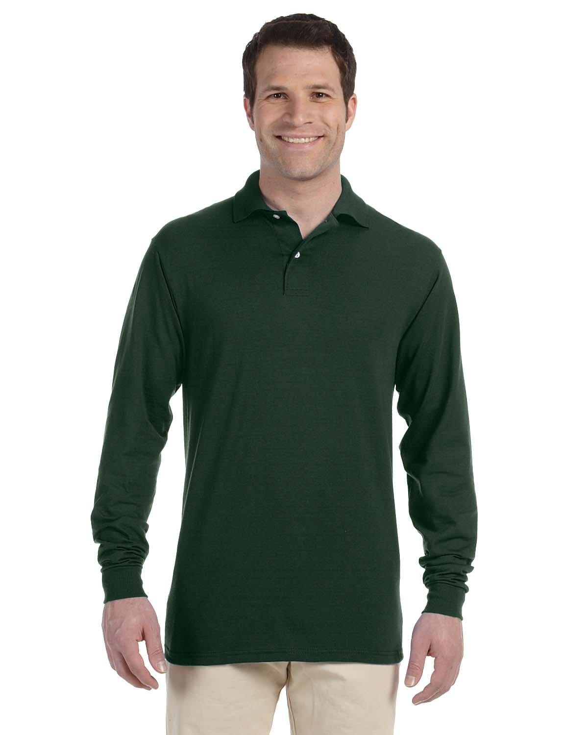 Jerzees 50/50 Long Sleeve Jersey Knit Polo Shirt 437ML | Forest Green - Front