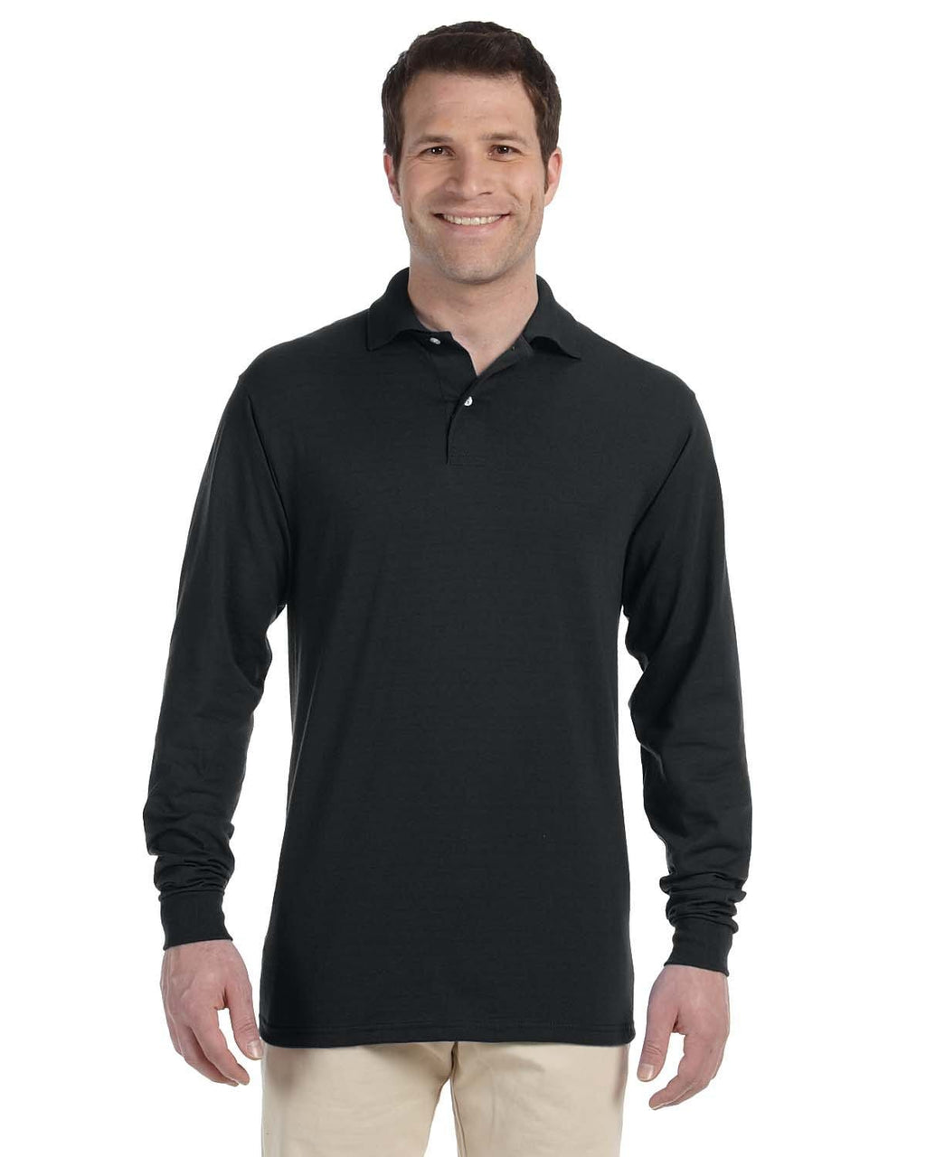 Jerzees 50/50 Long Sleeve Jersey Knit Polo Shirt 437ML | Black - Front