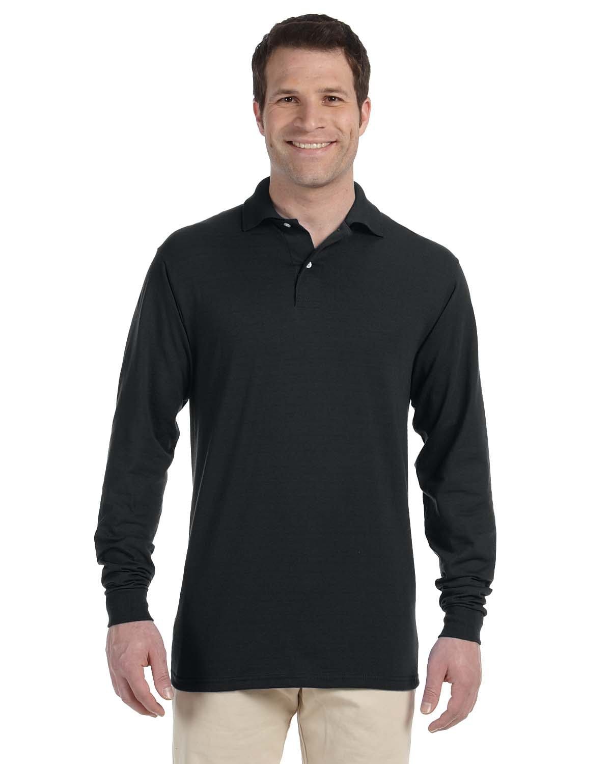 Jerzees 50/50 Long Sleeve Jersey Knit Polo Shirt 437ML | Black - Front