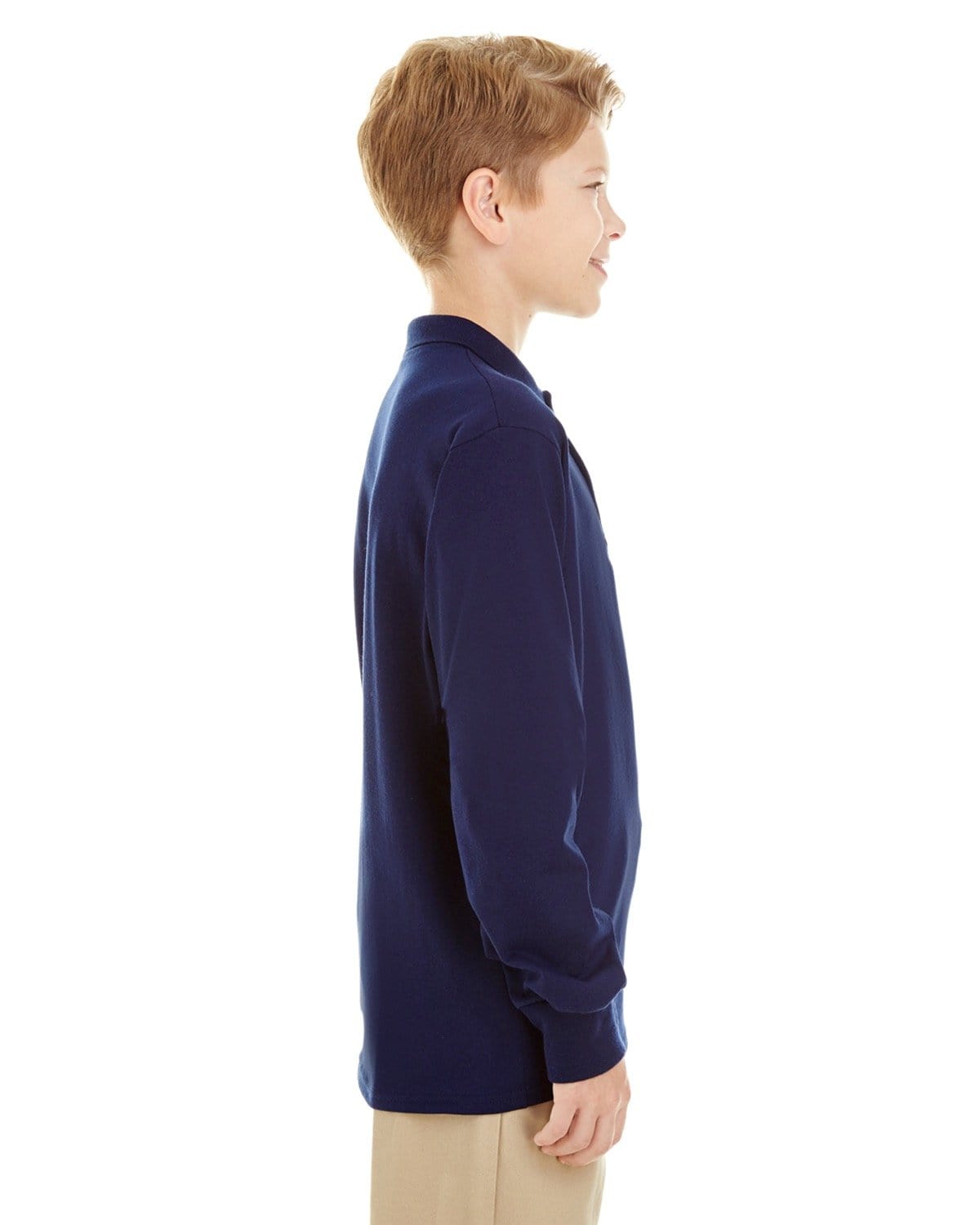 Jerzees Youth Long Sleeve Polo Shirt 437YL | J Navy - Side