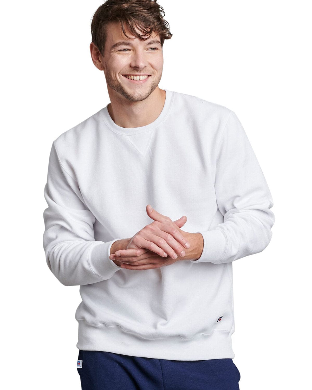 Russell Athletic Unisex Cotton Classic Crewneck Sweatshirt 82RNSM | White - Side