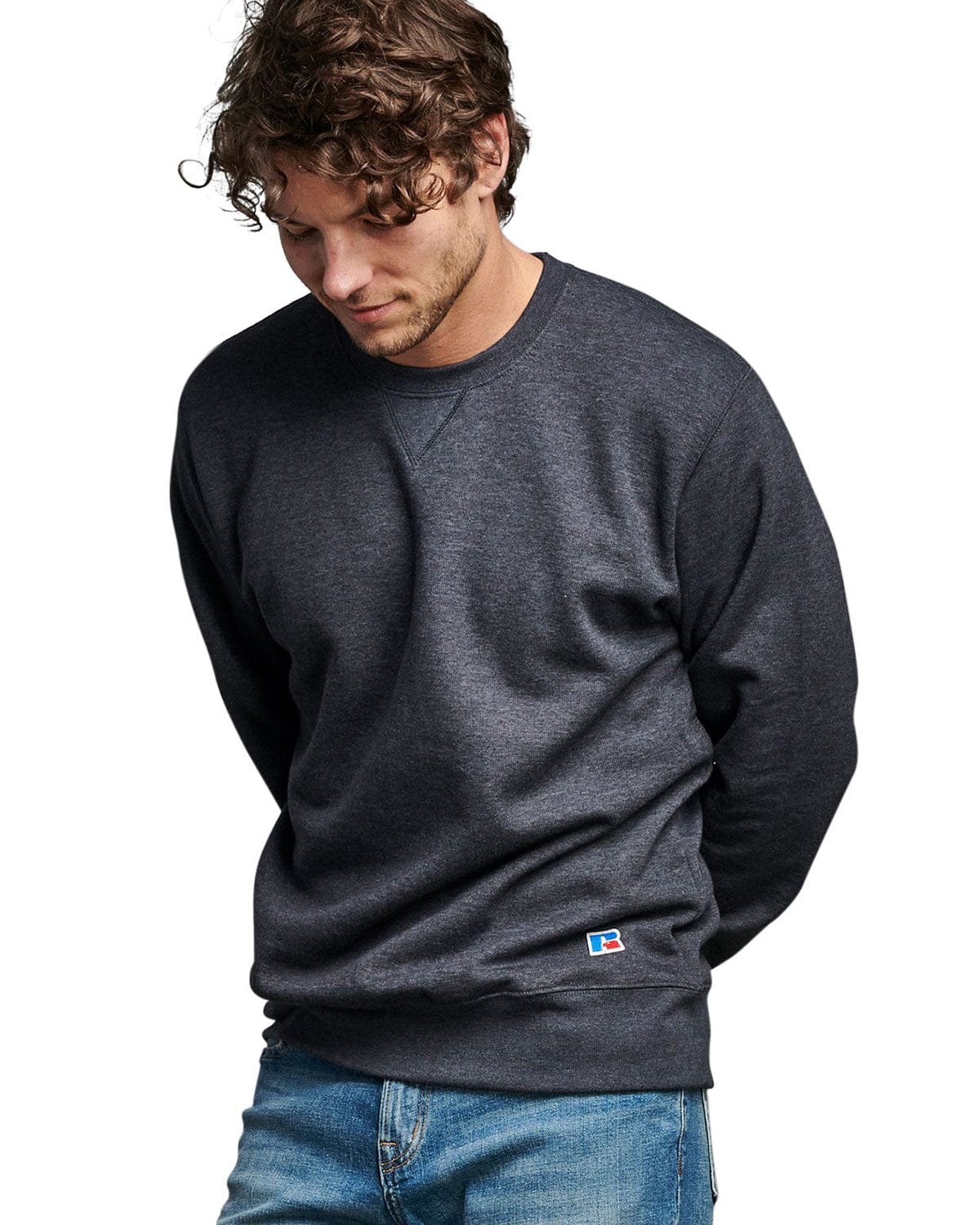 Russell Athletic Unisex Cotton Classic Crewneck Sweatshirt 82RNSM | Charcoal Heather - Side