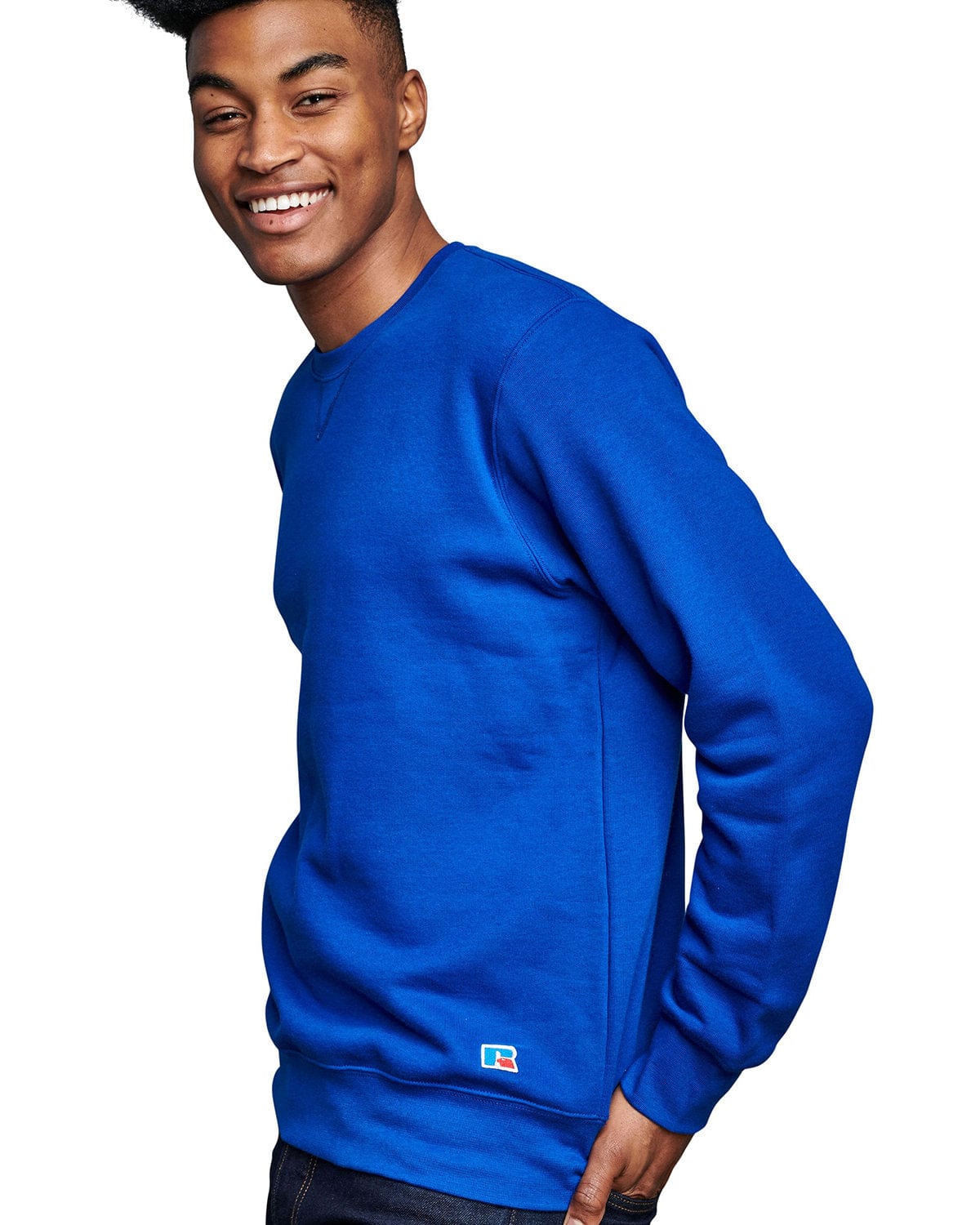 Russell Athletic Unisex Cotton Classic Crewneck Sweatshirt 82RNSM | Royal - Side