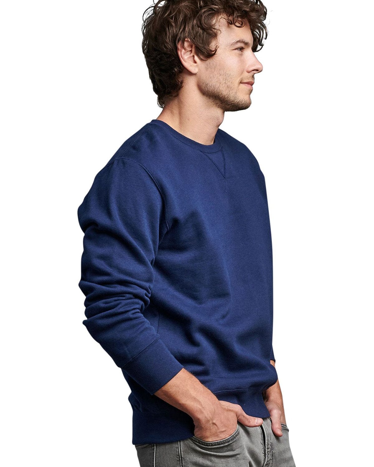 Russell Athletic Unisex Cotton Classic Crewneck Sweatshirt 82RNSM | Navy - Side