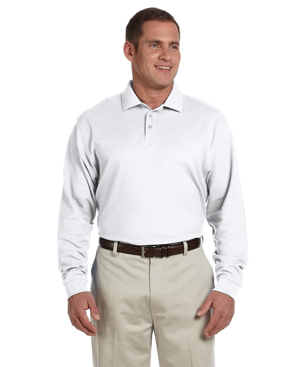 Devon & Jones Fine Pima Pique Long Sleeve Polo Shirt D110 | White - Front