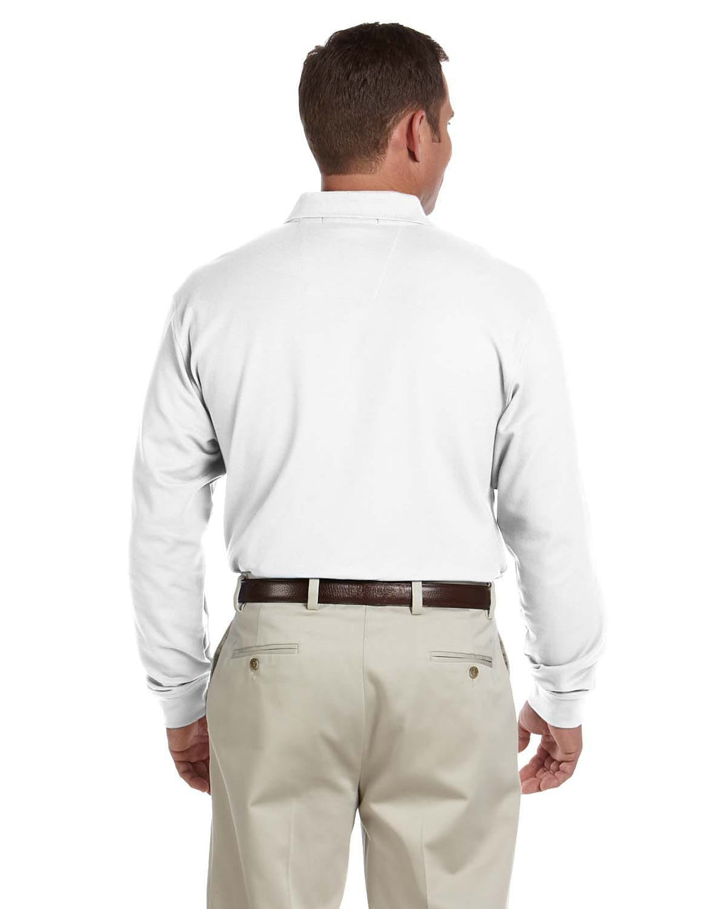Devon & Jones Fine Pima Pique Long Sleeve Polo Shirt D110 | White - Back