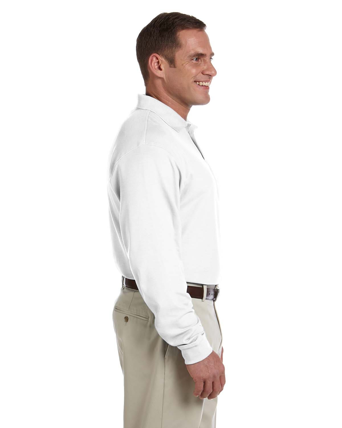 Devon & Jones Fine Pima Pique Long Sleeve Polo Shirt D110 | White - Side