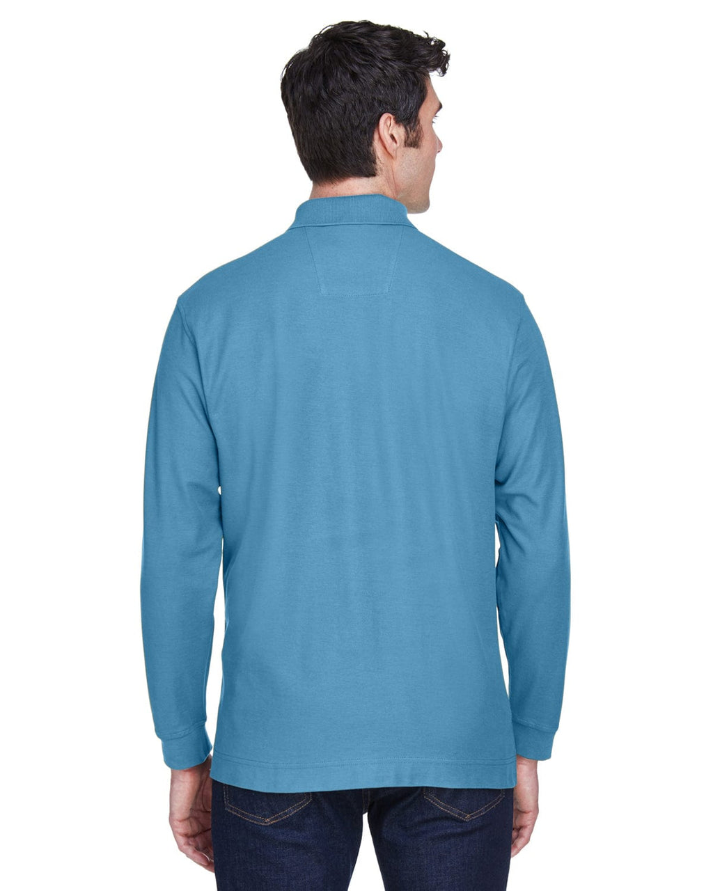 Devon & Jones Fine Pima Pique Long Sleeve Polo Shirt D110 | Slate Blue - Back