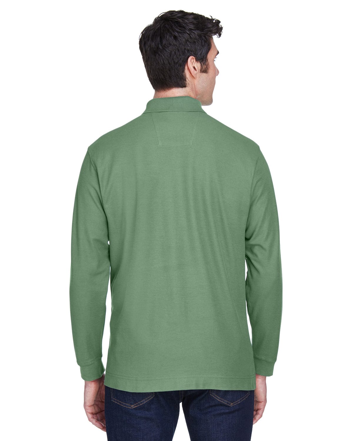 Devon & Jones Fine Pima Pique Long Sleeve Polo Shirt D110 | Dill - Back