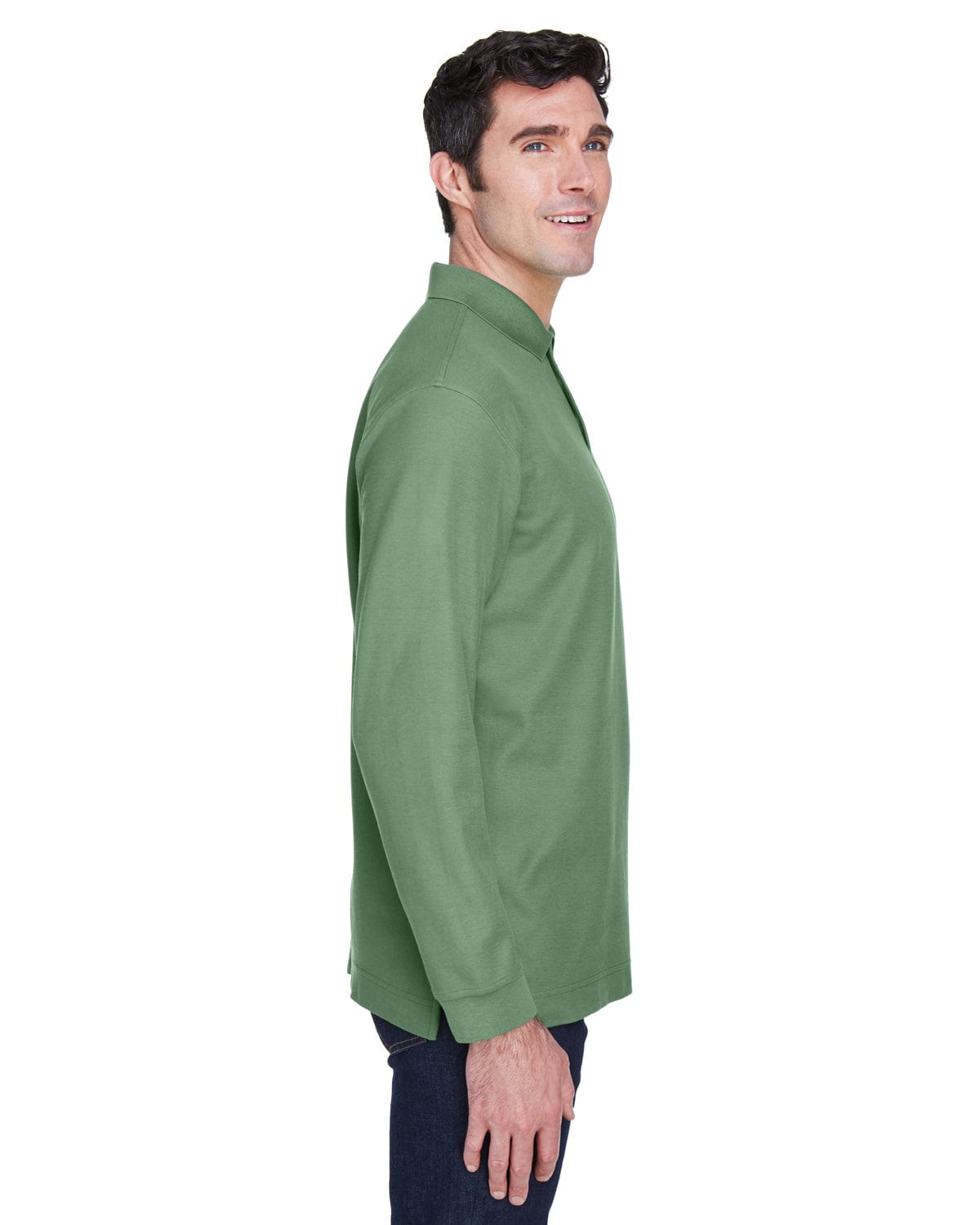 Devon & Jones Fine Pima Pique Long Sleeve Polo Shirt D110 | Dill - Side