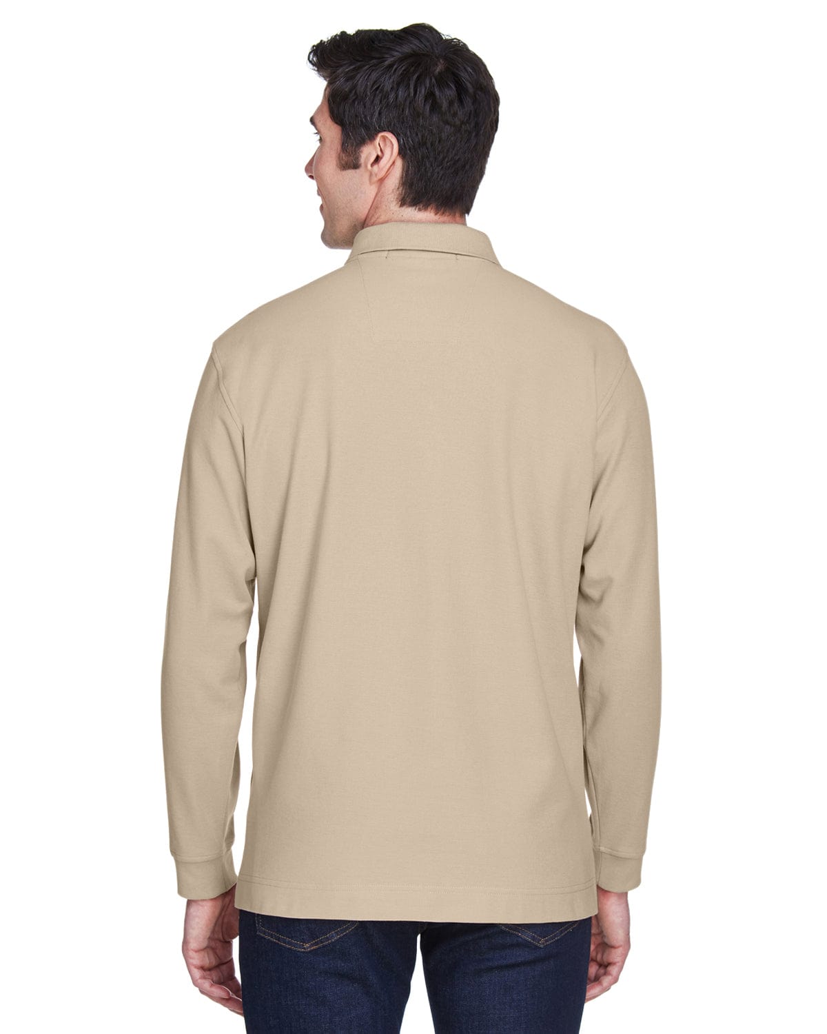 Devon & Jones Fine Pima Pique Long Sleeve Polo Shirt D110 | Stone - Back