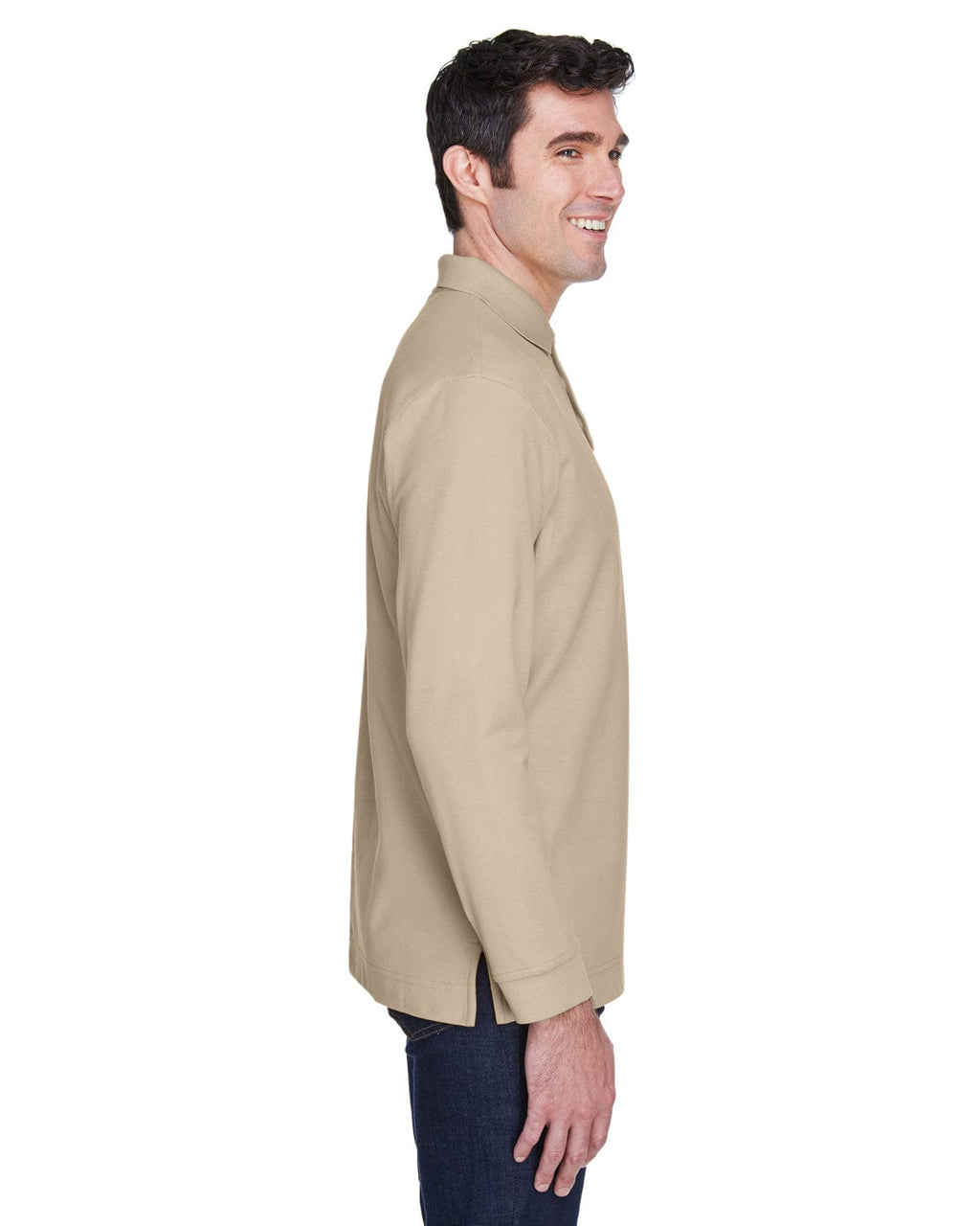 Devon & Jones Fine Pima Pique Long Sleeve Polo Shirt D110 | Stone - Side