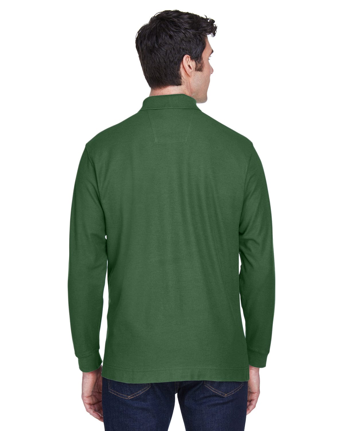 Devon & Jones Fine Pima Pique Long Sleeve Polo Shirt D110 | Forest - Back