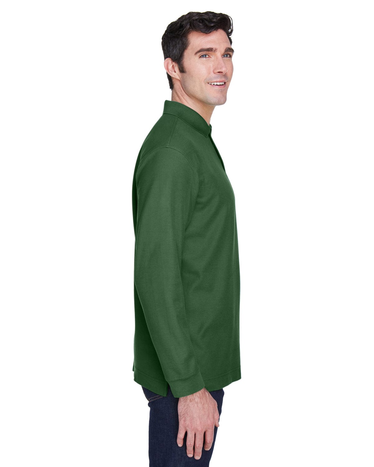 Devon & Jones Fine Pima Pique Long Sleeve Polo Shirt D110 | Forest - Side