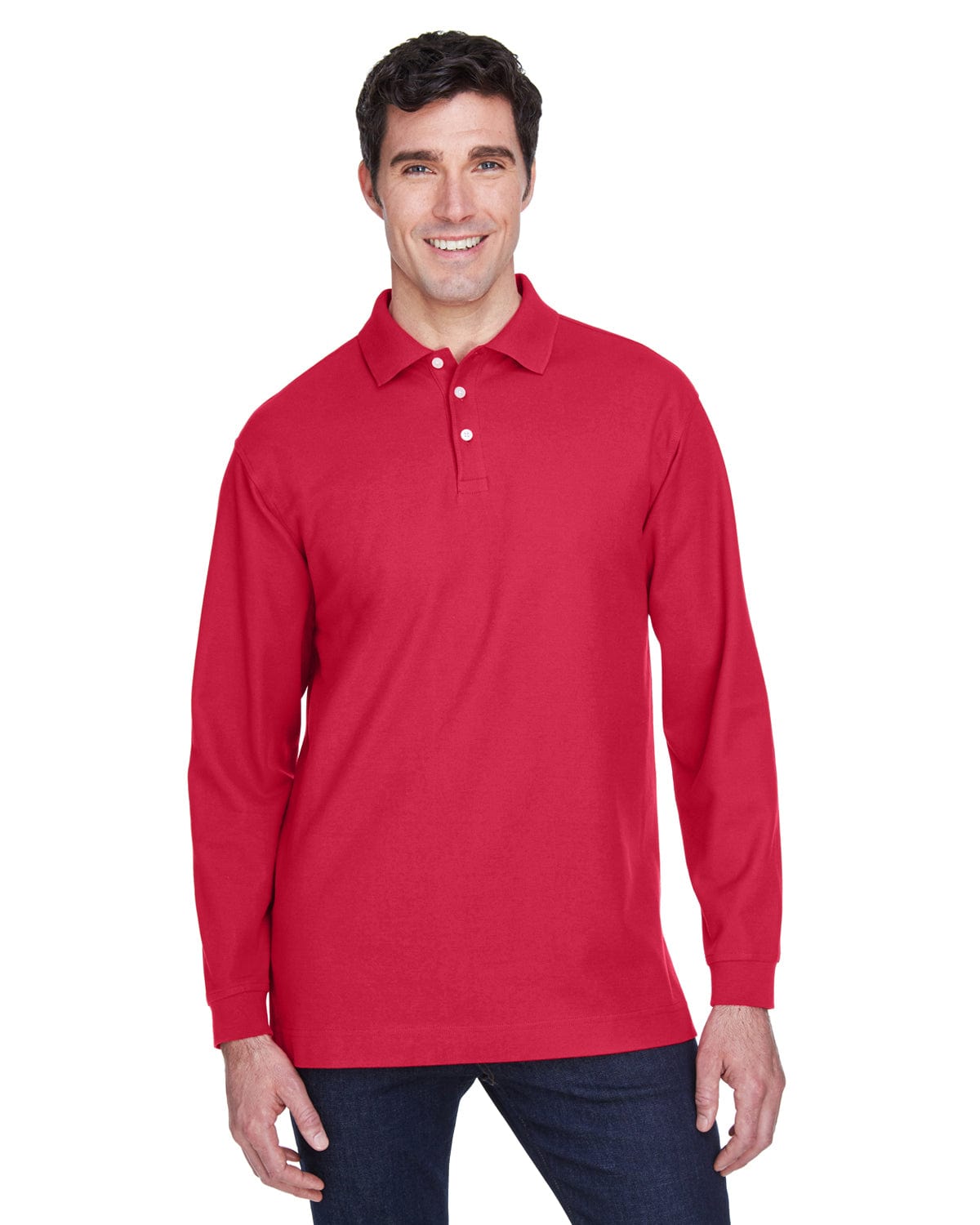 Devon & Jones Fine Pima Pique Long Sleeve Polo Shirt D110 | Red - Front