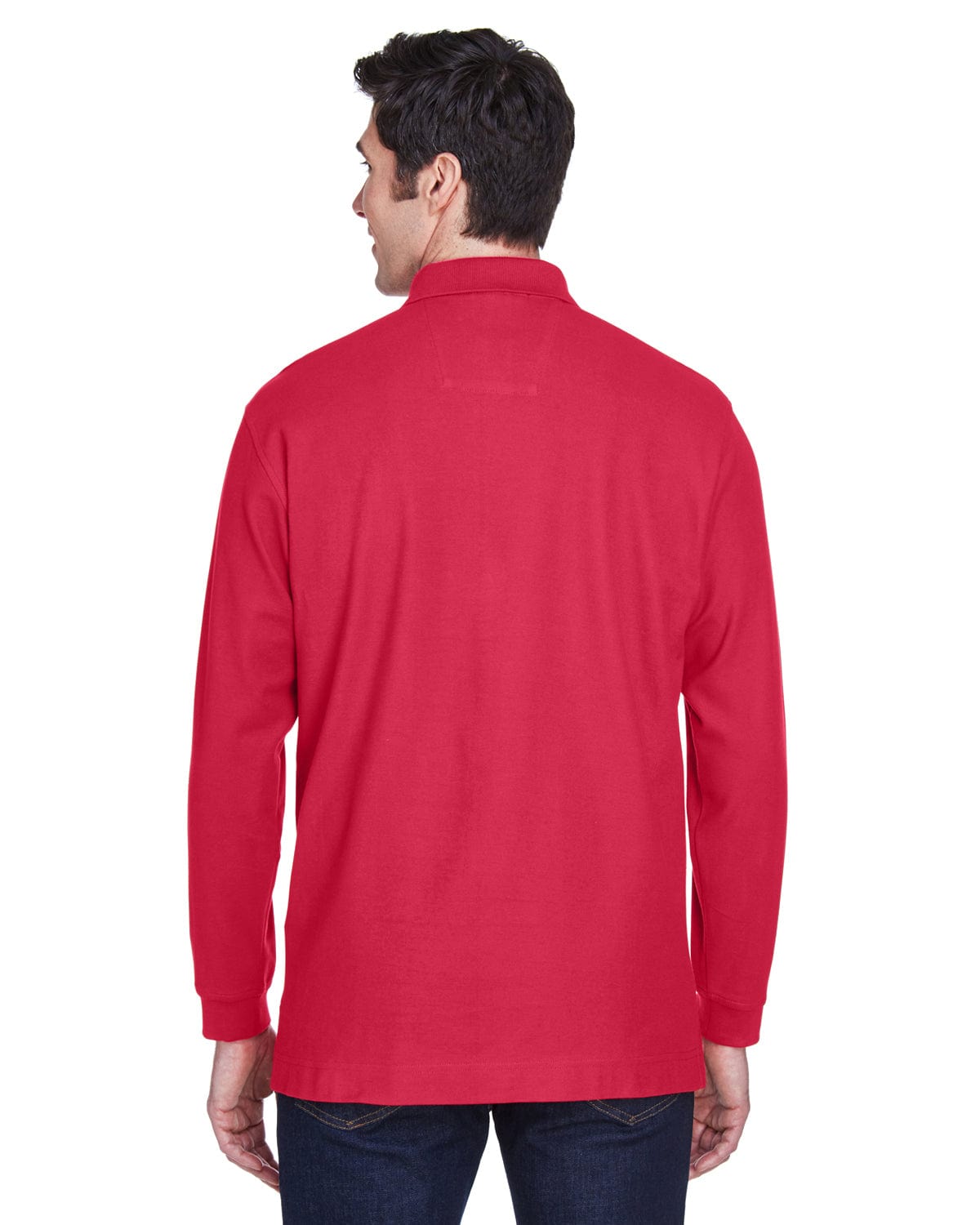 Devon & Jones Fine Pima Pique Long Sleeve Polo Shirt D110 | Red - Back