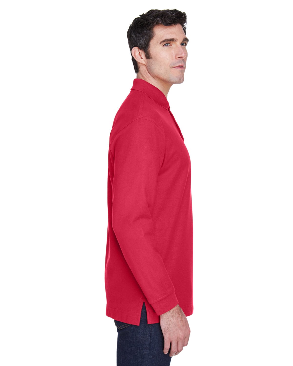 Devon & Jones Fine Pima Pique Long Sleeve Polo Shirt D110 | Red - Side