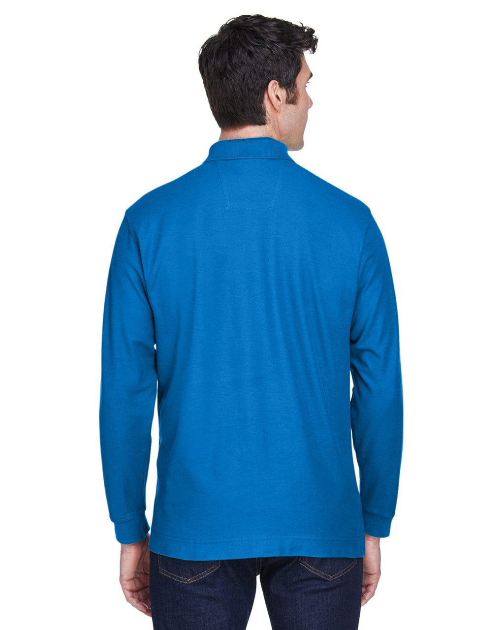 Devon & Jones Fine Pima Pique Long Sleeve Polo Shirt D110 | French Blue - Back