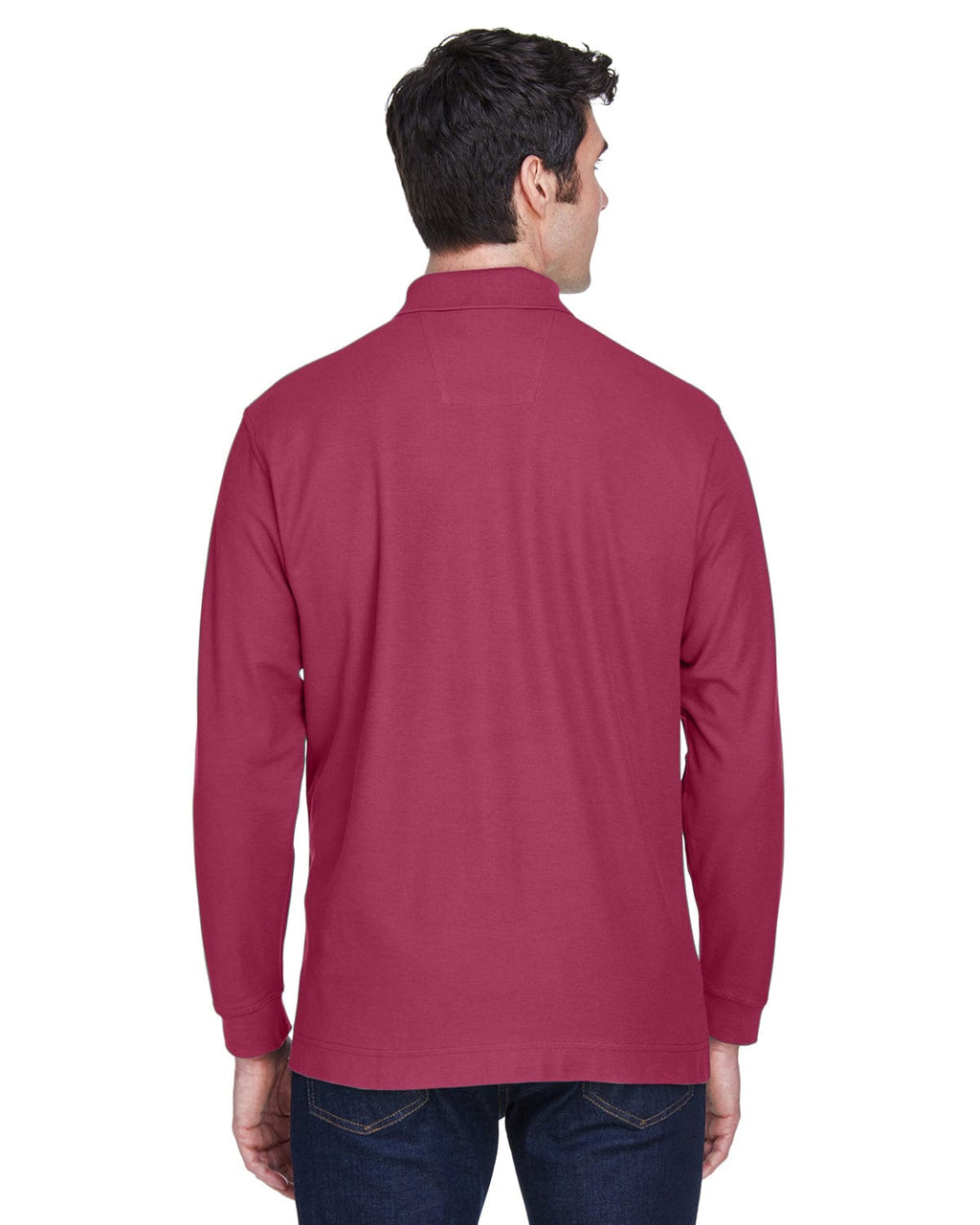 Devon & Jones Fine Pima Pique Long Sleeve Polo Shirt D110 | Burgundy - Back