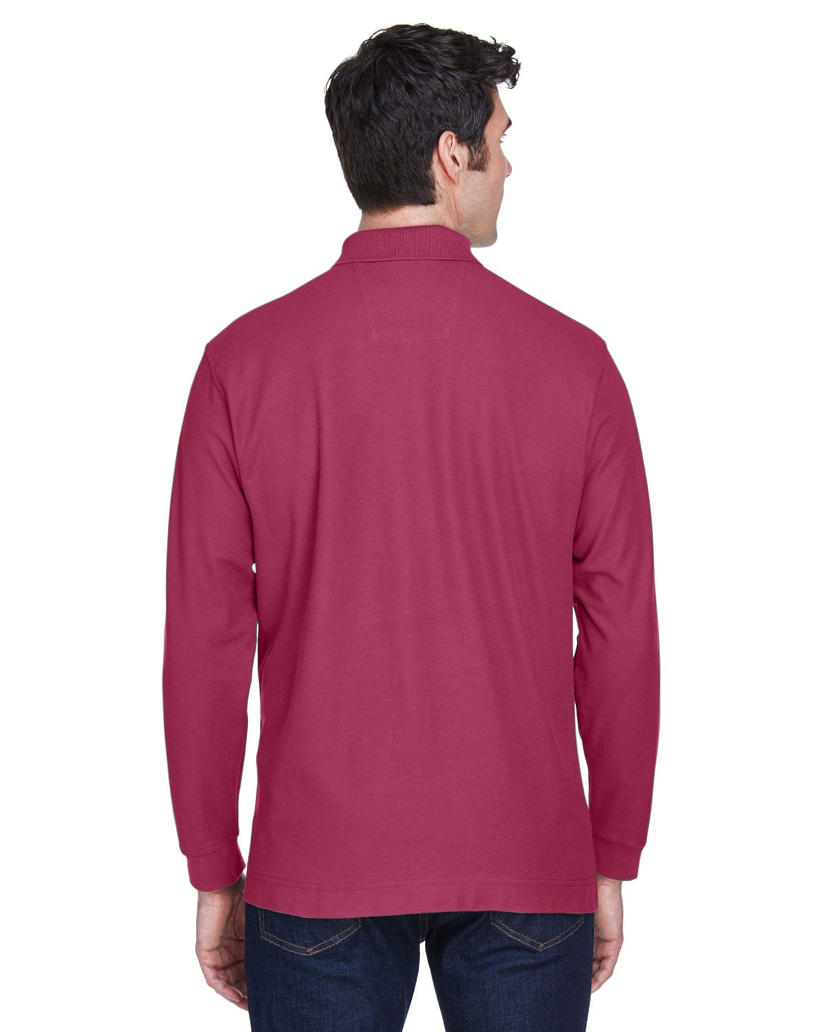 Devon & Jones Fine Pima Pique Long Sleeve Polo Shirt D110 | Burgundy - Back