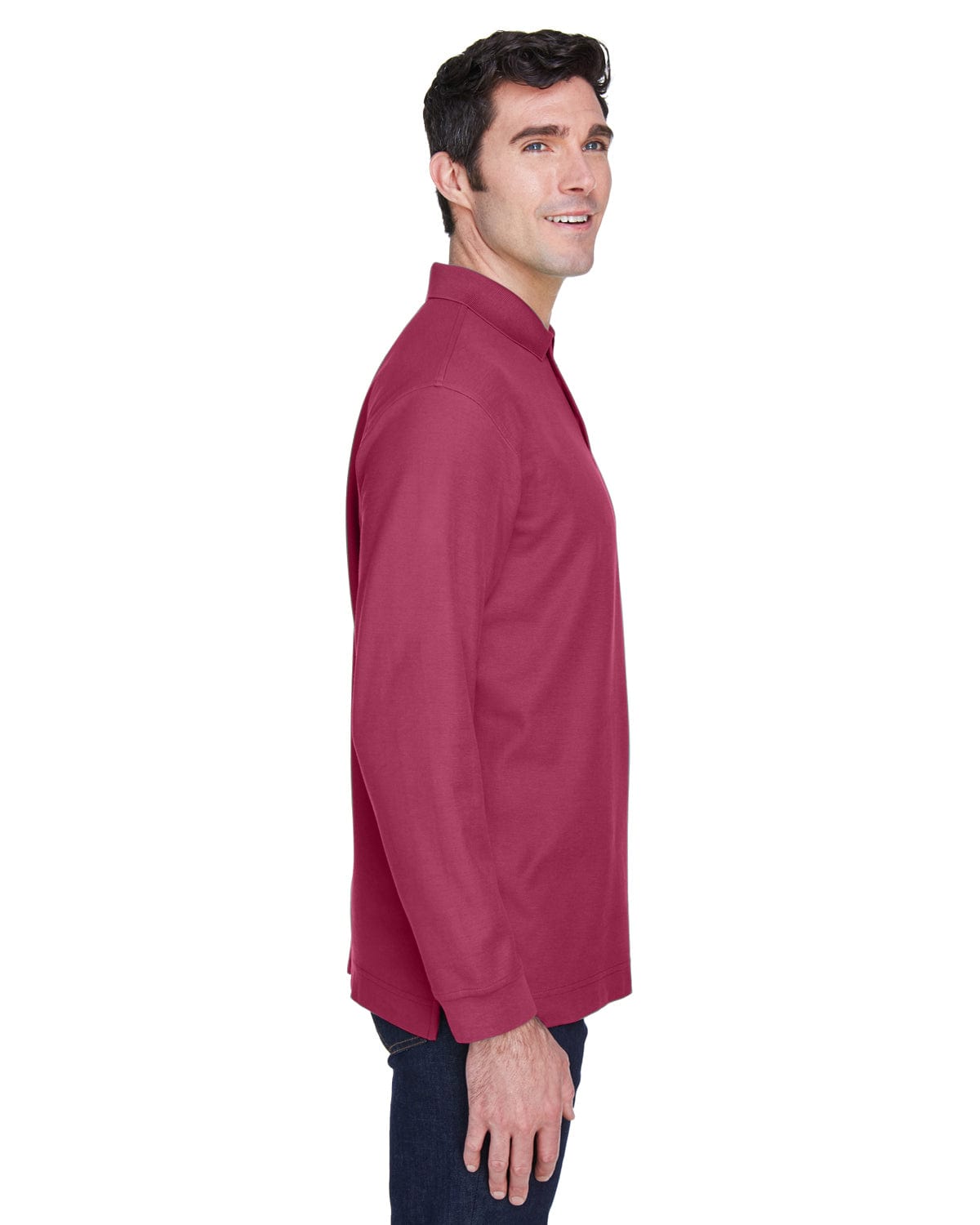 Devon & Jones Fine Pima Pique Long Sleeve Polo Shirt D110 | Burgundy - Side