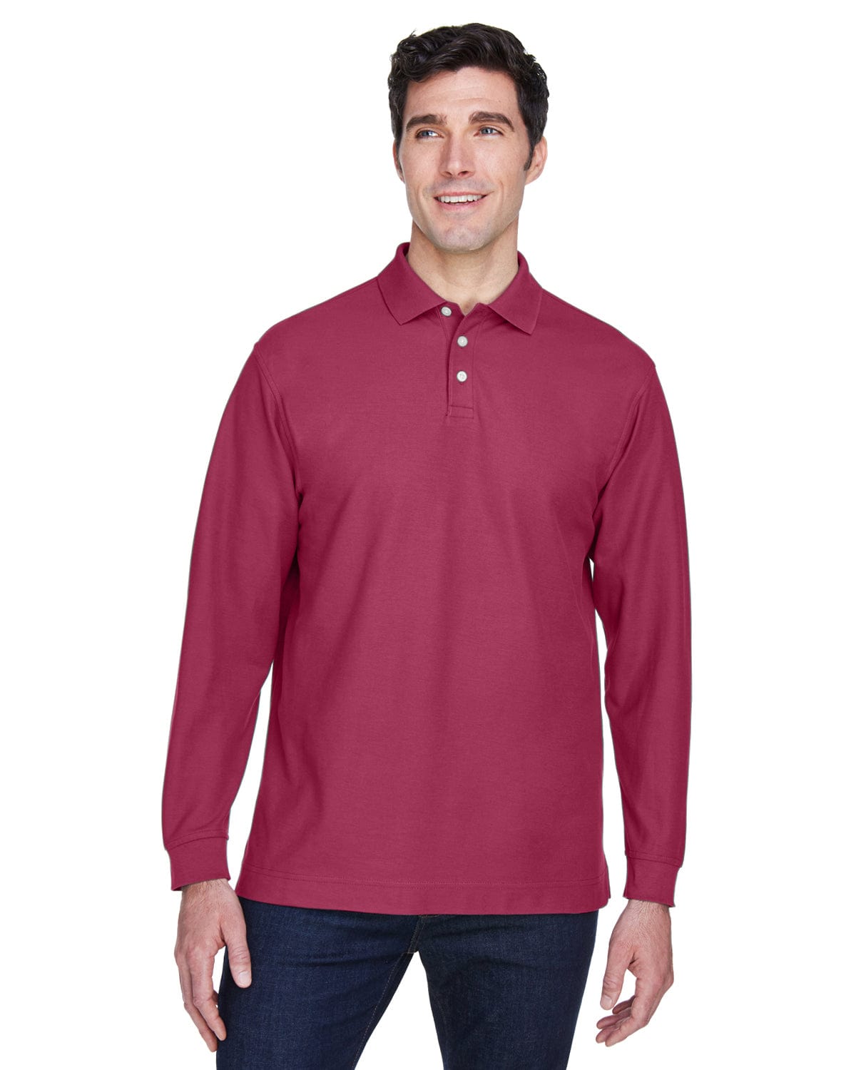 Devon & Jones Fine Pima Pique Long Sleeve Polo Shirt D110 | Burgundy - Front